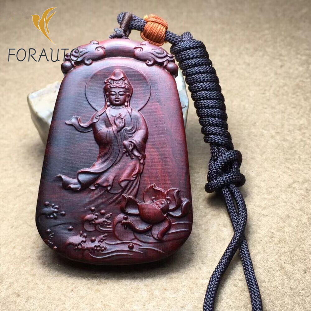New Lobular Red Sandalwood Guanyin Kwan-yin Prayer Statue Pendant