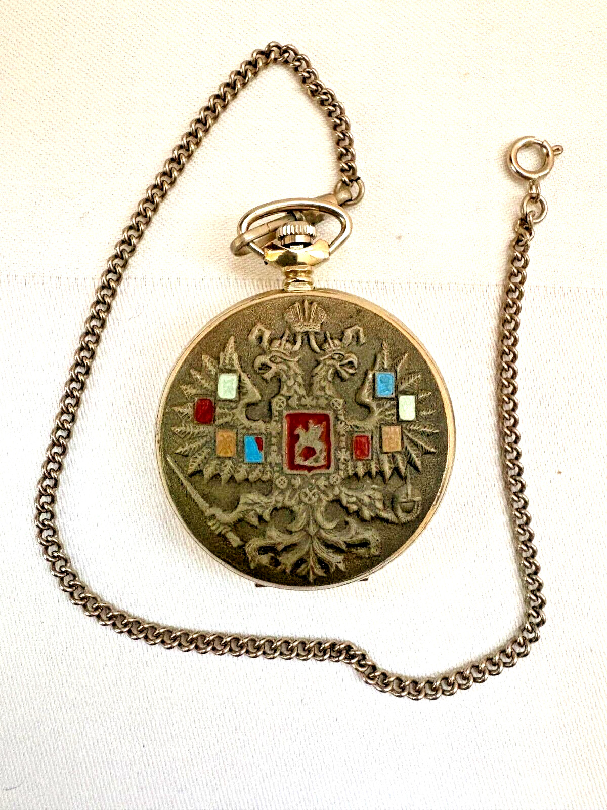 Soviet USSR Vintage Pocket Watch Molnija Imerperial Double Headed Eagle w/papers
