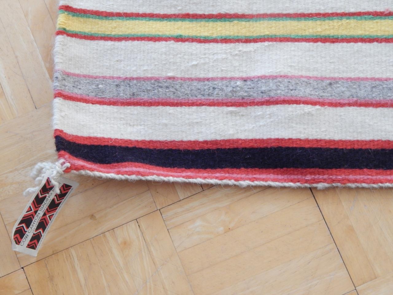 VINTAGE NAVAJO INDIAN DOUBLE SADDLE BLANKET / RUG W/ ORIGINAL TRADING POST TAGE