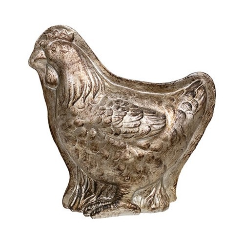 New Primitive CHICKEN MOLD SILVER FINISH Resin 6.5″H x 6.5″W x 3″D NON WORKING