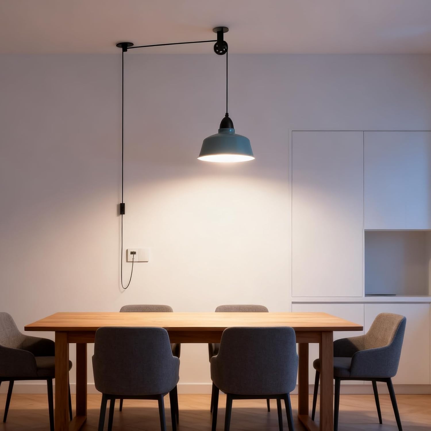 Blue Farmhouse Plug in Pendant Light Pulley Pendant Lamp