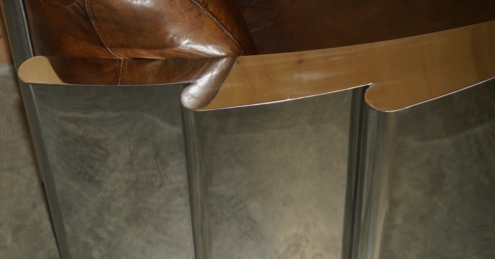 RARE STUNNING HERITAGE BROWN LEATHER POLISHED ALUMINIUM AVIATOR LOUNGE ARMCHAIR