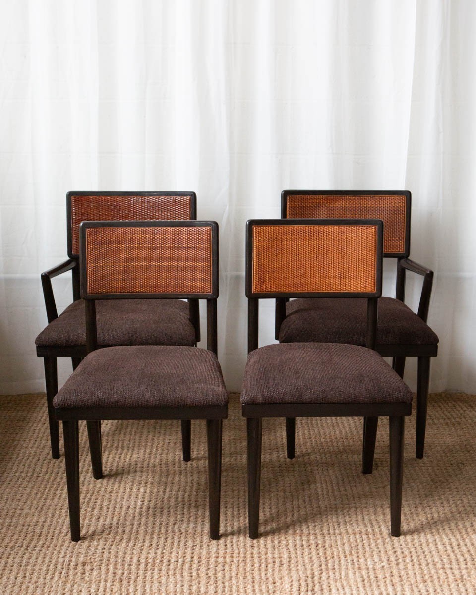 1950s Mid-Century Modern Cane and Wood Dining Chairs