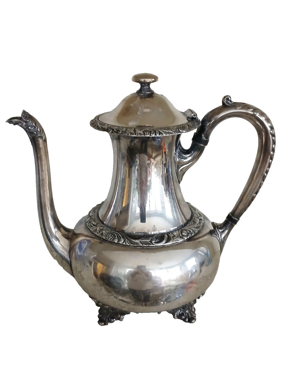 Vintage Wilcox Beverly Manor Coffee Pot N7062 Grapes Pattern Silverplate