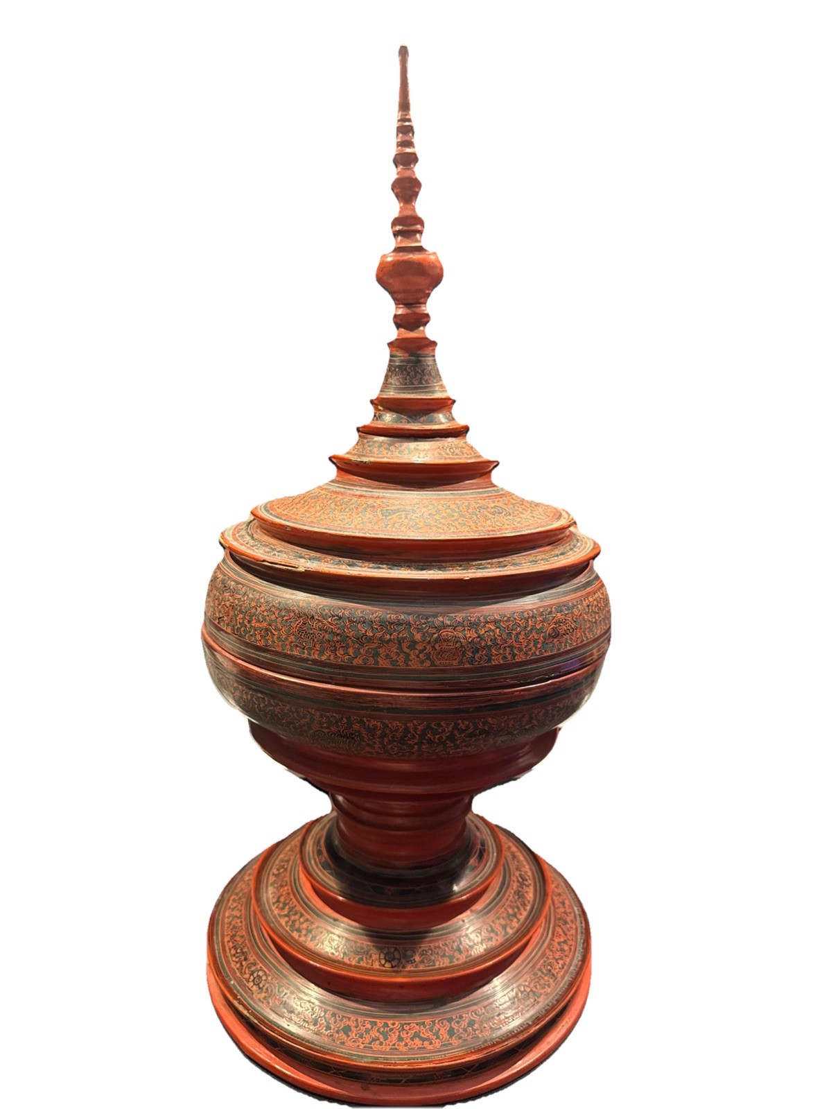 Large antique Burmese red lacquer temple offering bowl from Burma / Myanmar