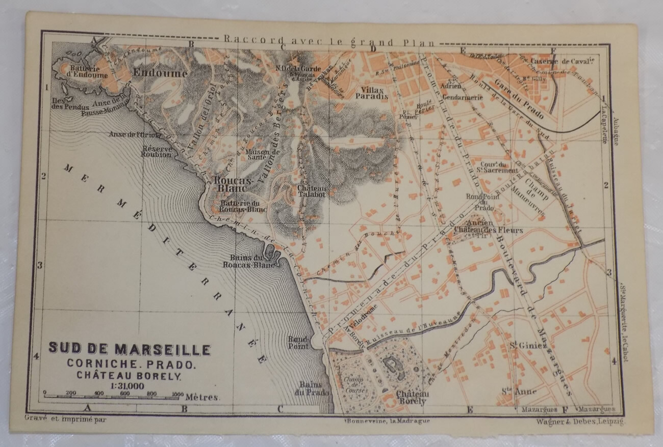 c1905 France City Map///SUD DE MARSEILLE, in PROVENCE ALPES COTE D’AZUR REGION