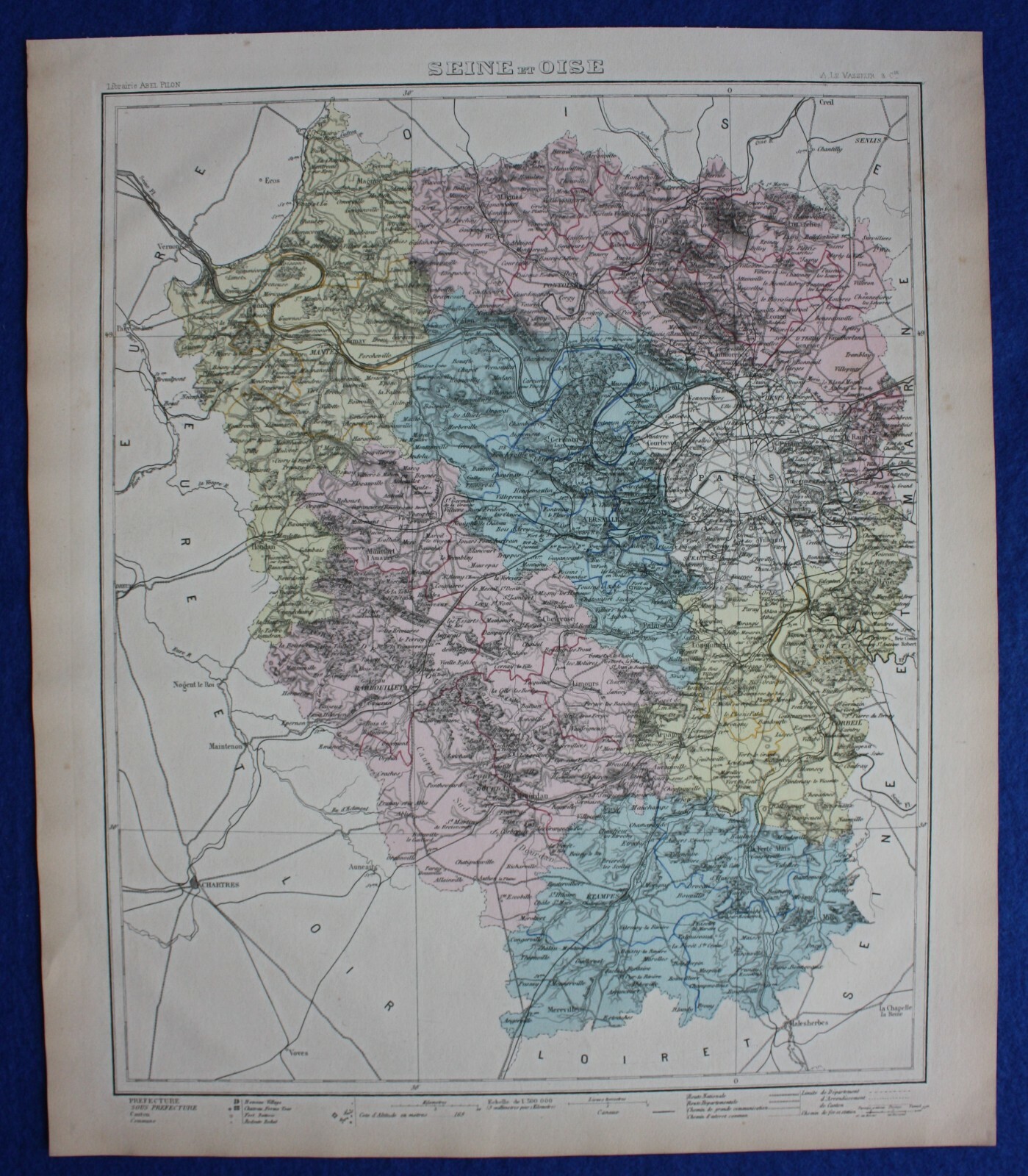 SEINE-ET-OISE, VERSAILLES, PARIS, FRANCE, original antique map, Le Vasseur 1877