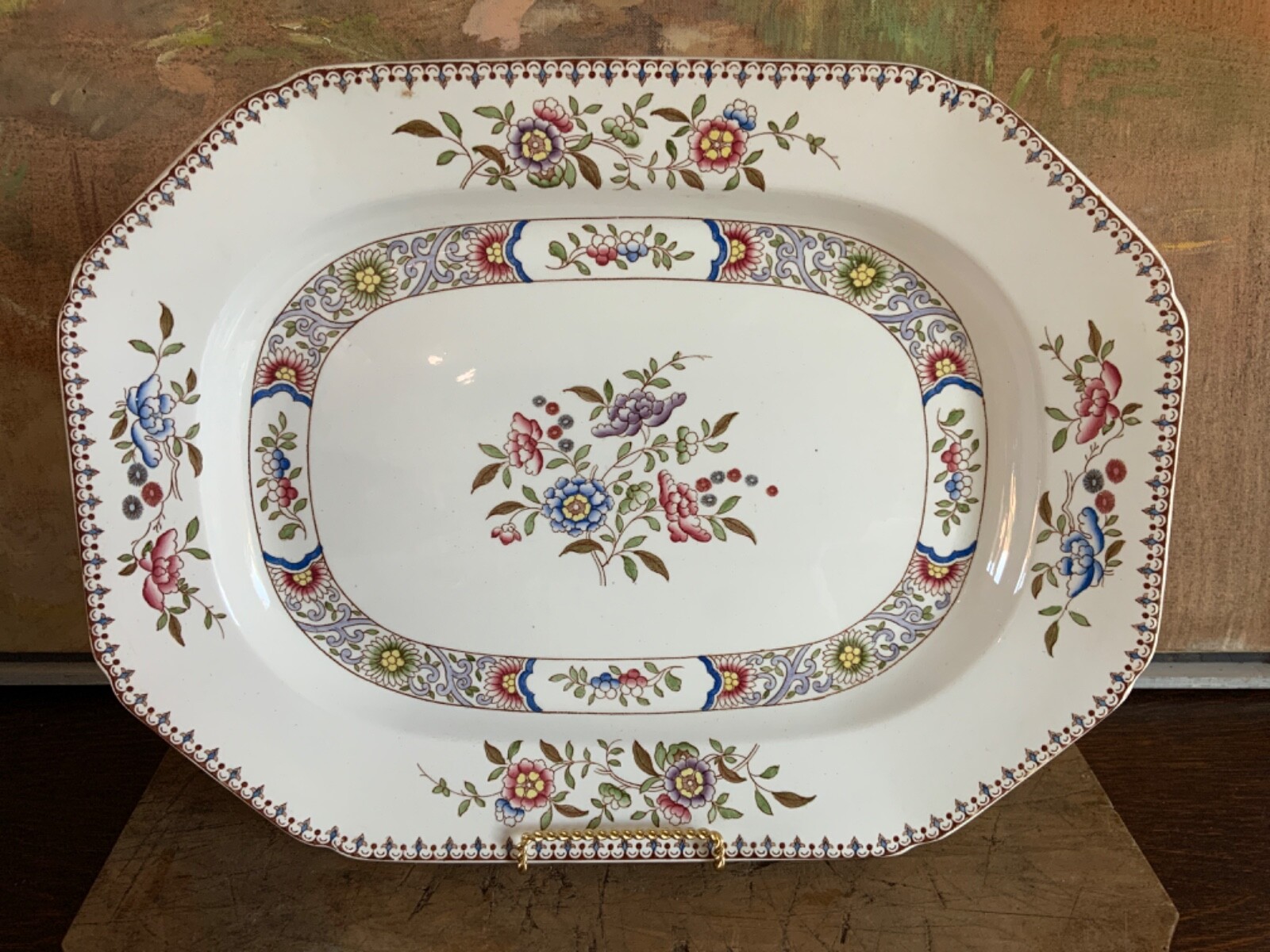 English Copeland Spode Floral Serving Platter marked Waring & Gillow London