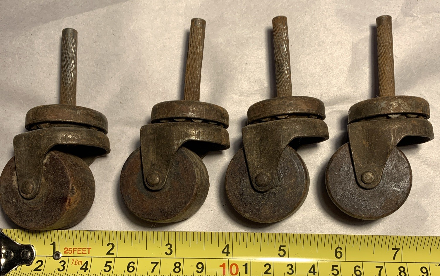 Set Of 4 Swivel Wooden CASTERS WHEELS 1 1/4” Diameter 1 1/2”Post 3 1/2” Total