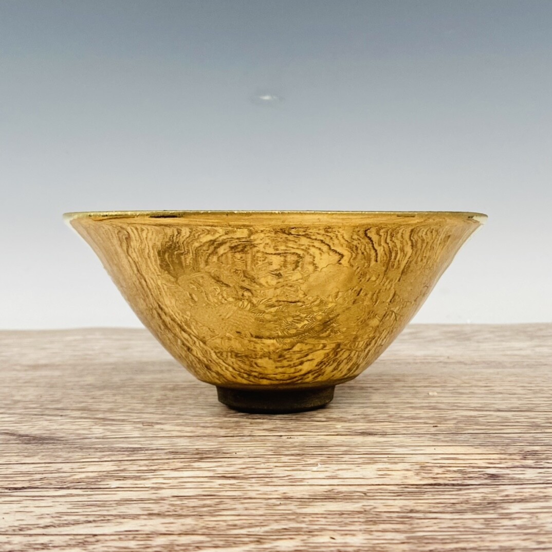 7.1″ China Antique Porcelain Song dynasty jian kiln gilt flower jianzhan Teacup