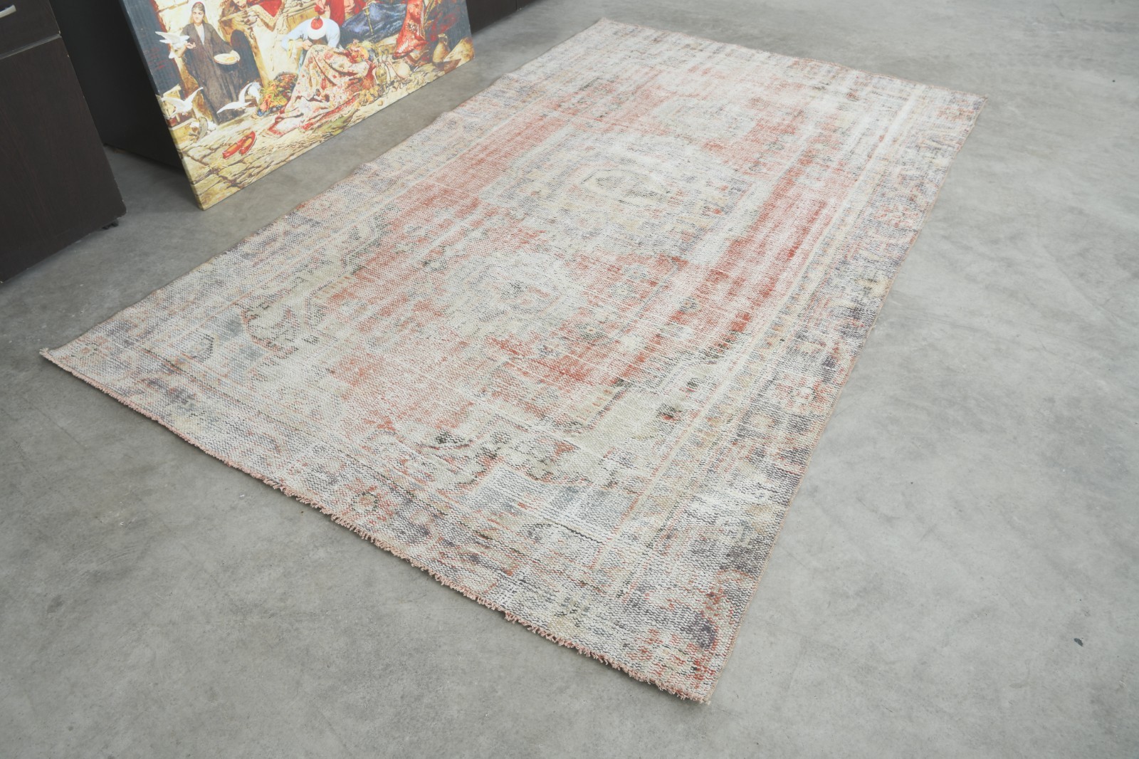 5×8 Turkish Rug Hand-Knotted Neutral Vintage Oushak Rugs Wool Area Carpet,755
