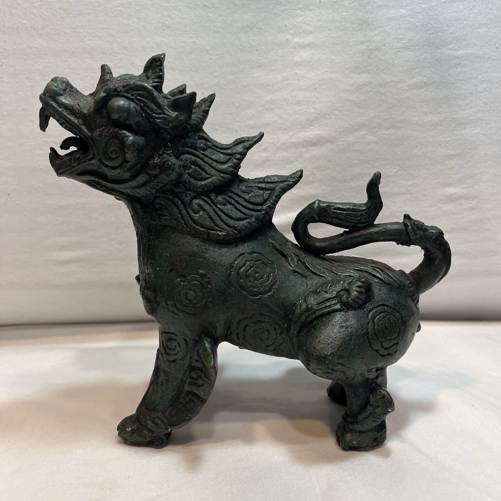 Antique Chinese Foo Dog Lion Brass Bronze Figurine .