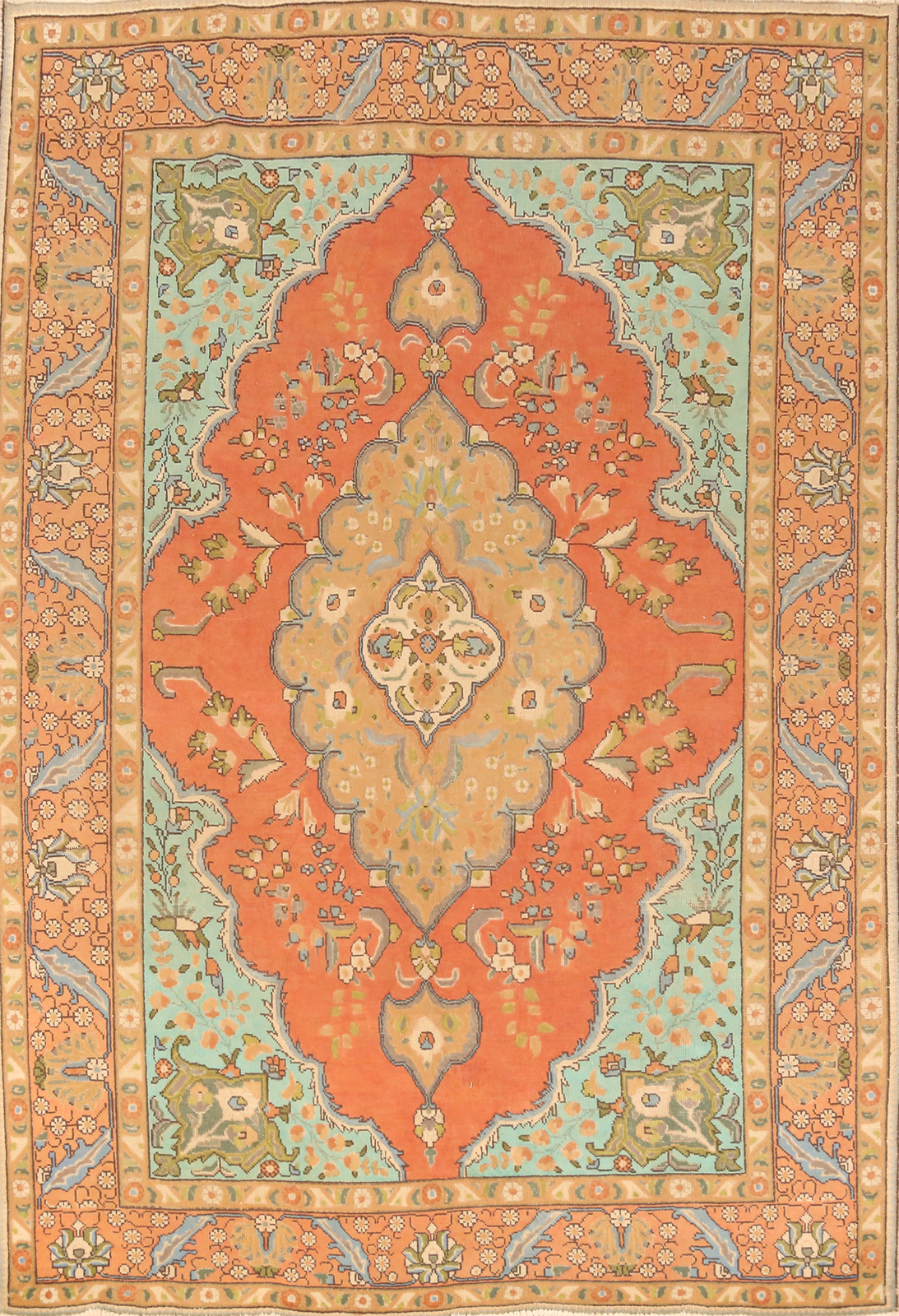 Vintage Over-Dyed Orange Wool Hand-knotted Floral Traditional Area Rug 7×10