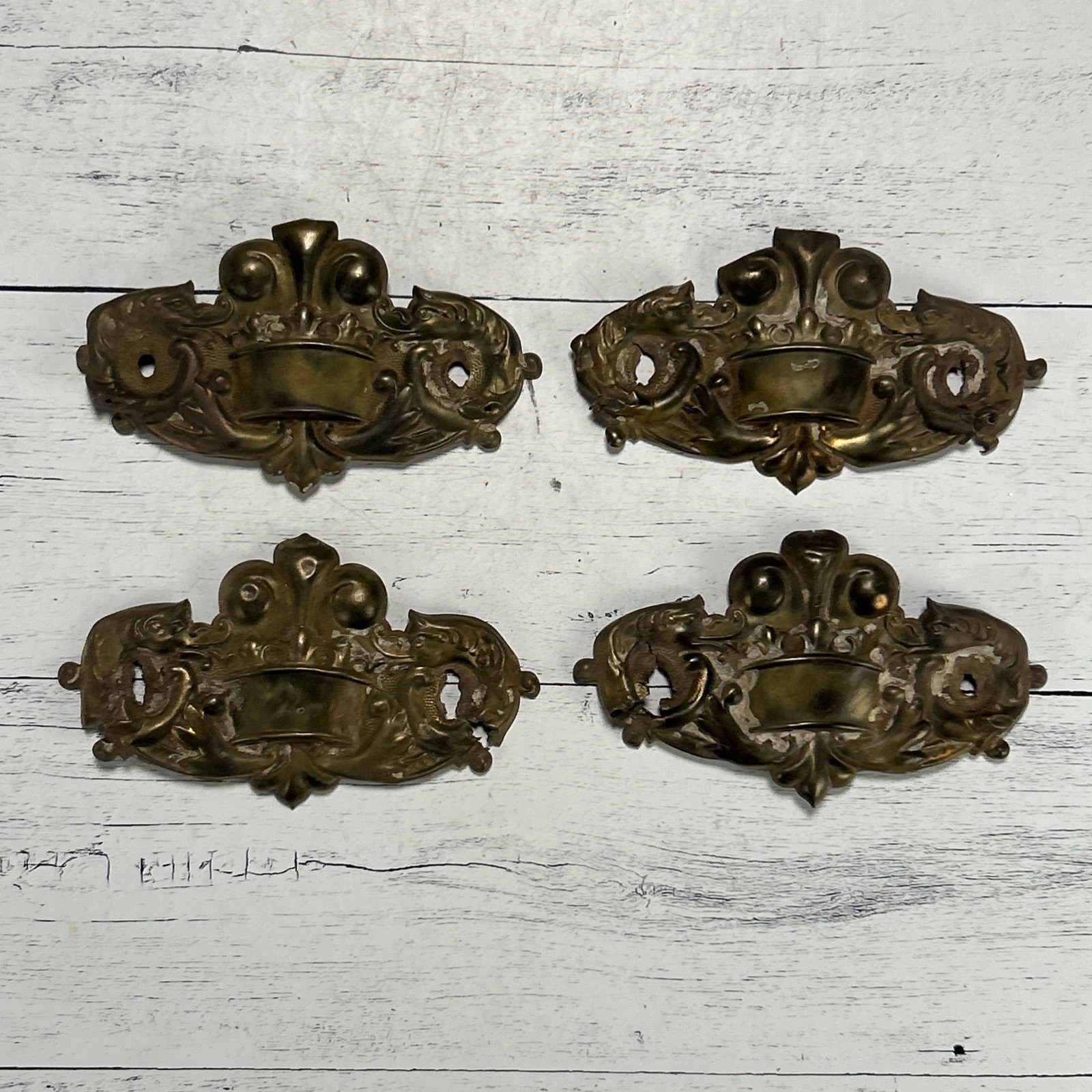 Antique Victorian Pressed Copper Drawer Pull Backplates 1880s-1900s Eastlake