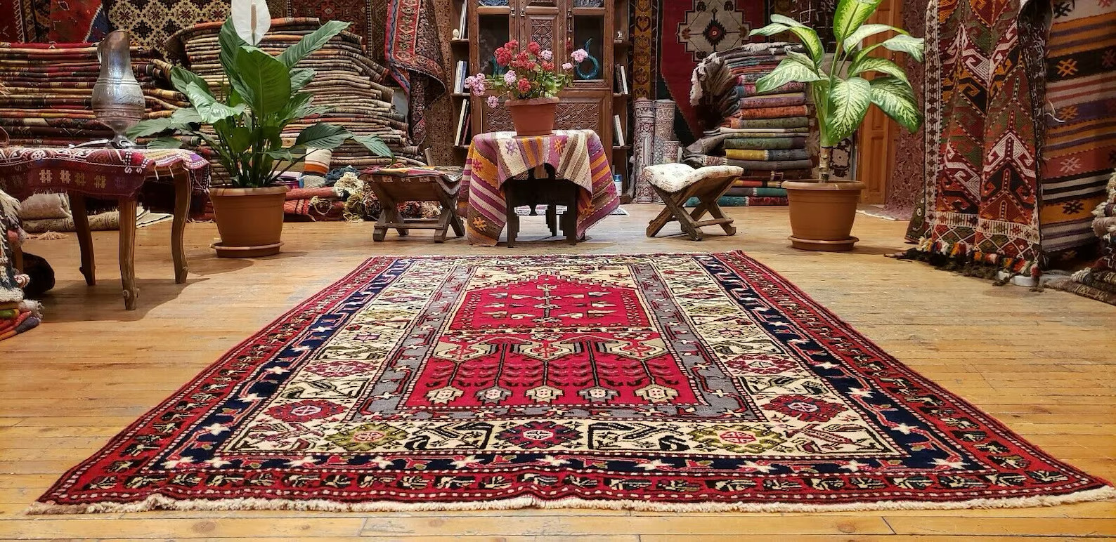 Rare Cr1930-1940s Antique Wool Pile,Natural Dye,Konya Ladik Prayer Rug 4’9”x 7’6
