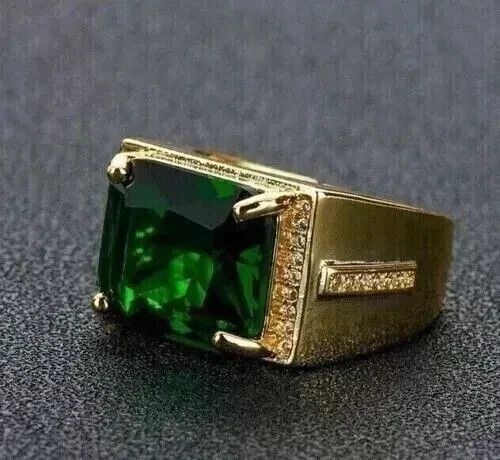3.00Ct Emerald Lab-Created Emerald Men’s Engagement Ring 14k Yellow Gold Plated