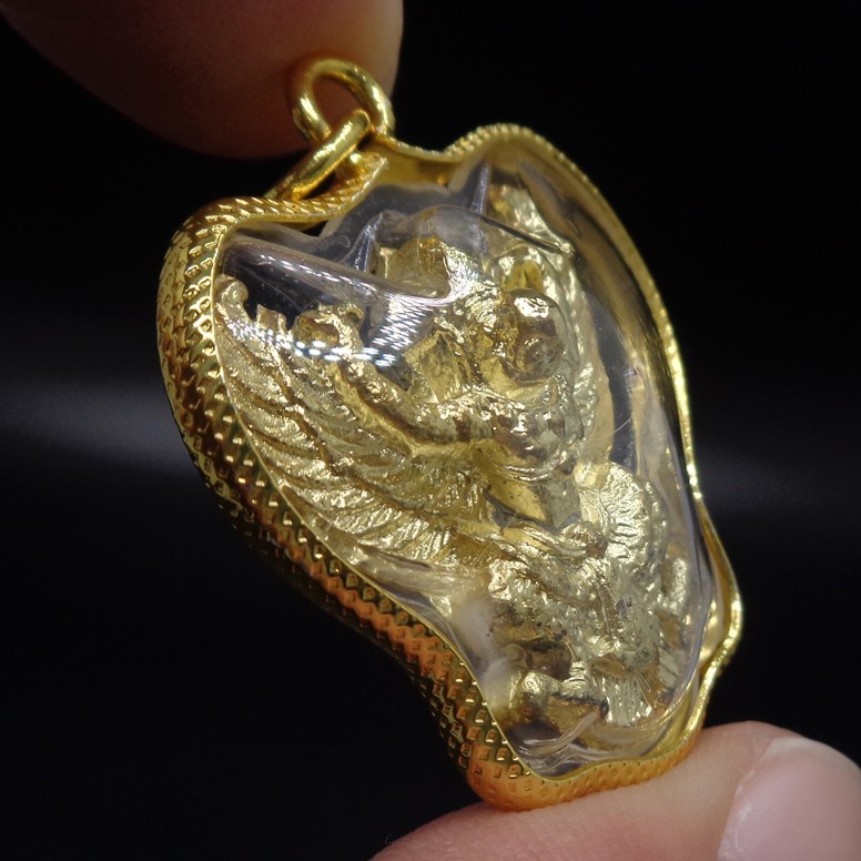 Garuda DEVA Gold Micron FRAME Pendant Talisman THAI AMULET BUDDHA