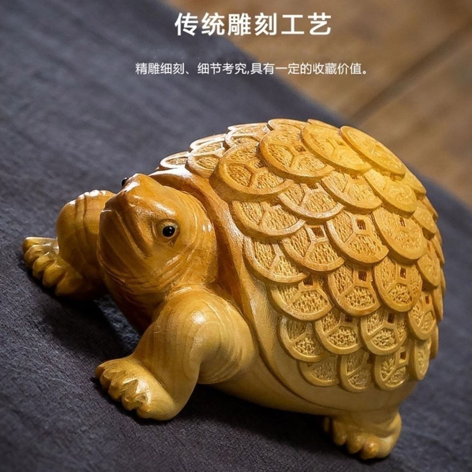 Cypress Wood Carving Money Dragon Turtle Ornament Tea Pet Decoration