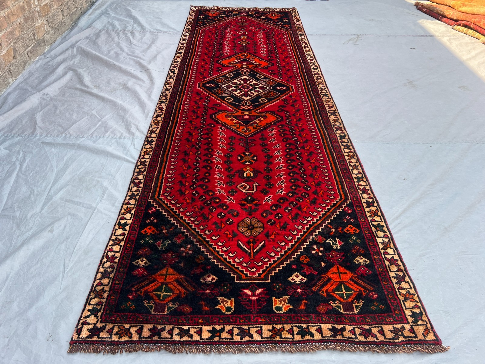 Red turkish 3x10ft Vintage Hand Knotted Wool Runner Rug Tribal Medallion Carpet