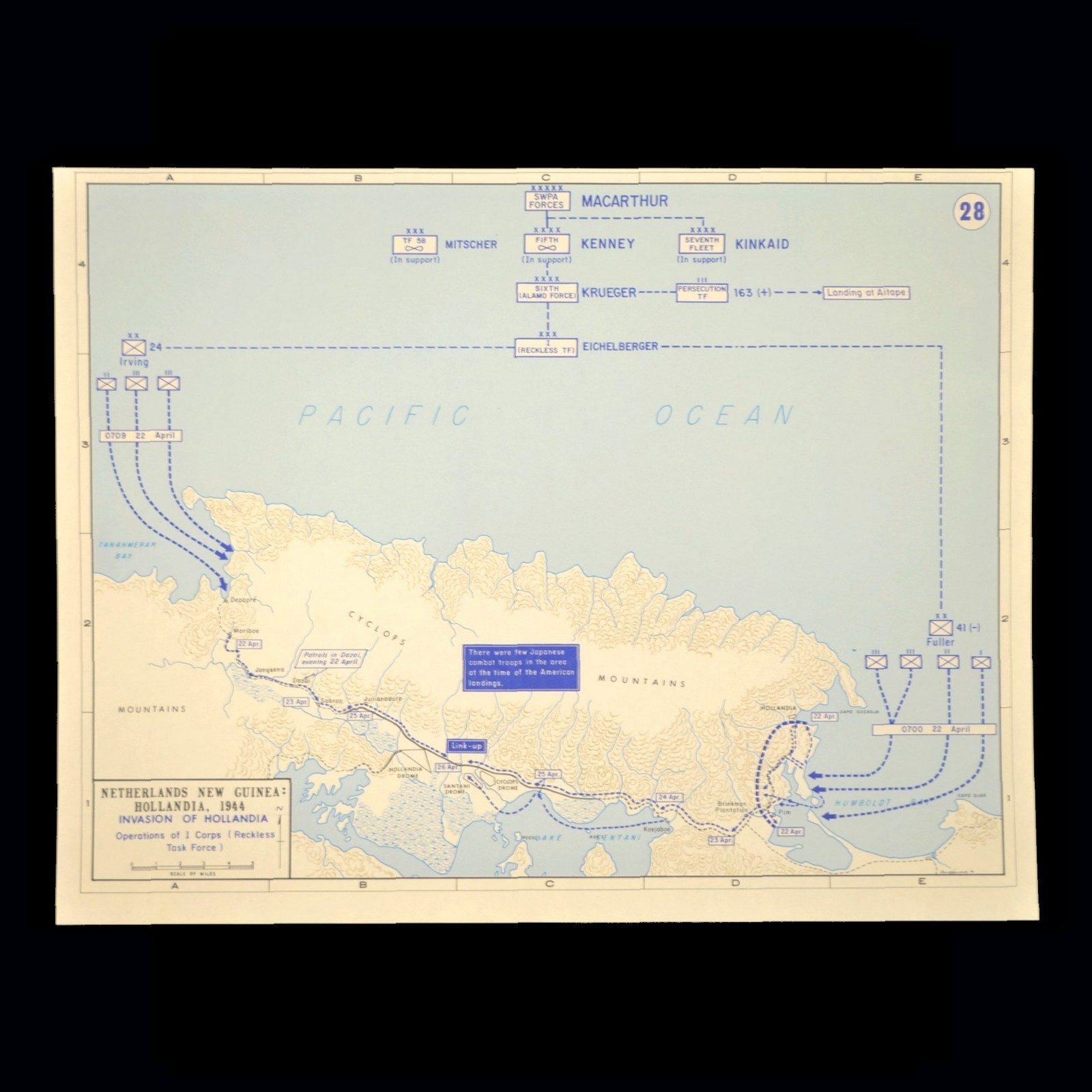 WWII Invasion of Hollandia Operation Reckless Map Netherlands New Guinea WW2