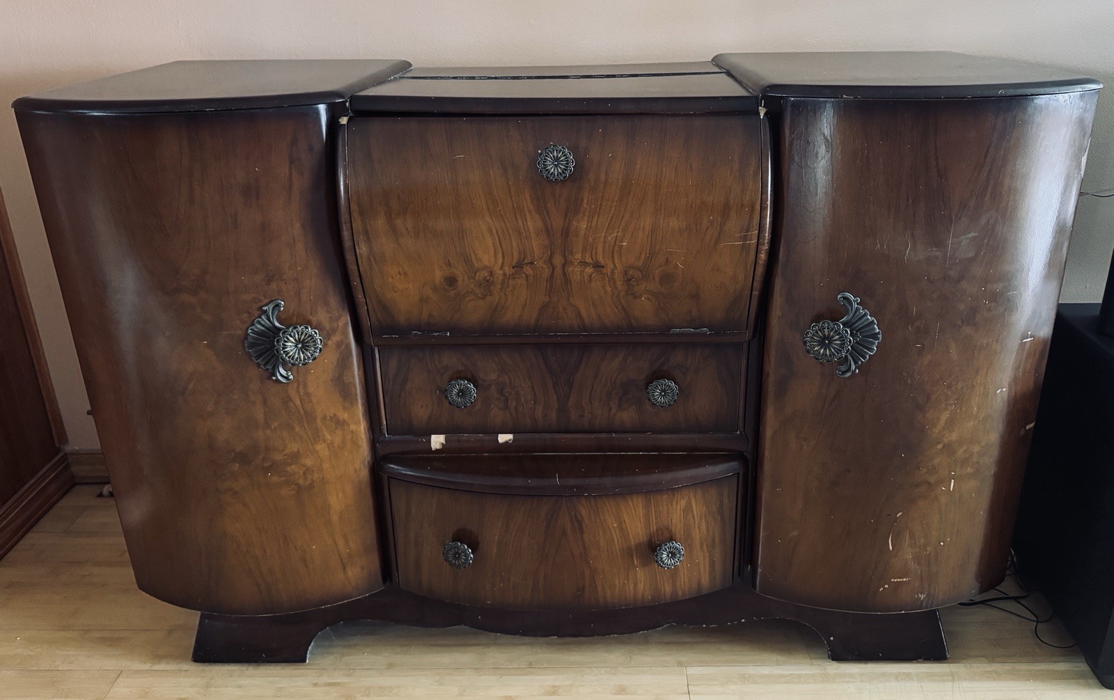 Antique Art Deco Cocktail Cabinet Walnut
