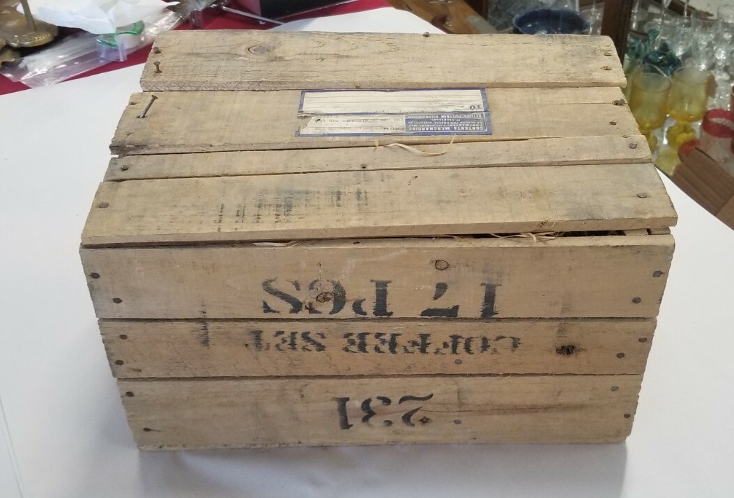 Rare Sunray Kutani Coffee Set 17 pieces In Original 1950s Wood Shipping Box #231