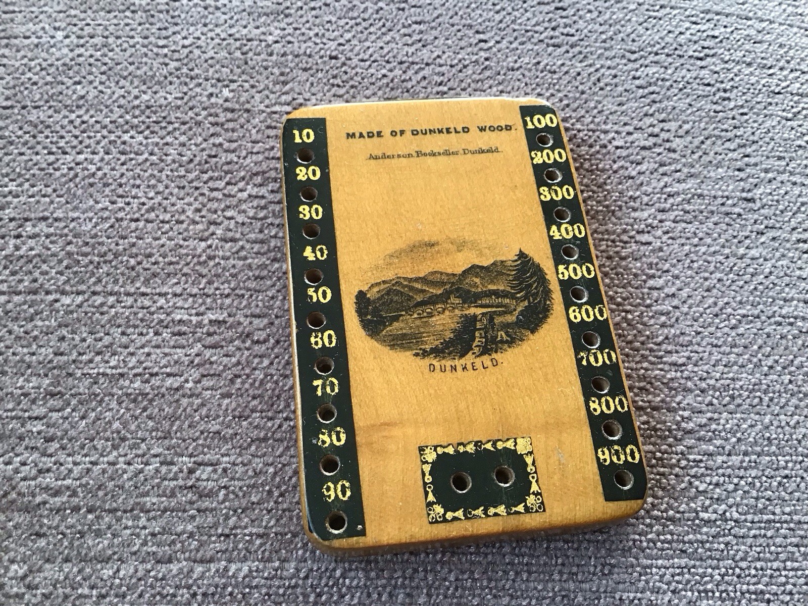 Mauchline Transfer Ware BEZIQUE BOARD. DUNKELD. 7x5x1cm. VGC