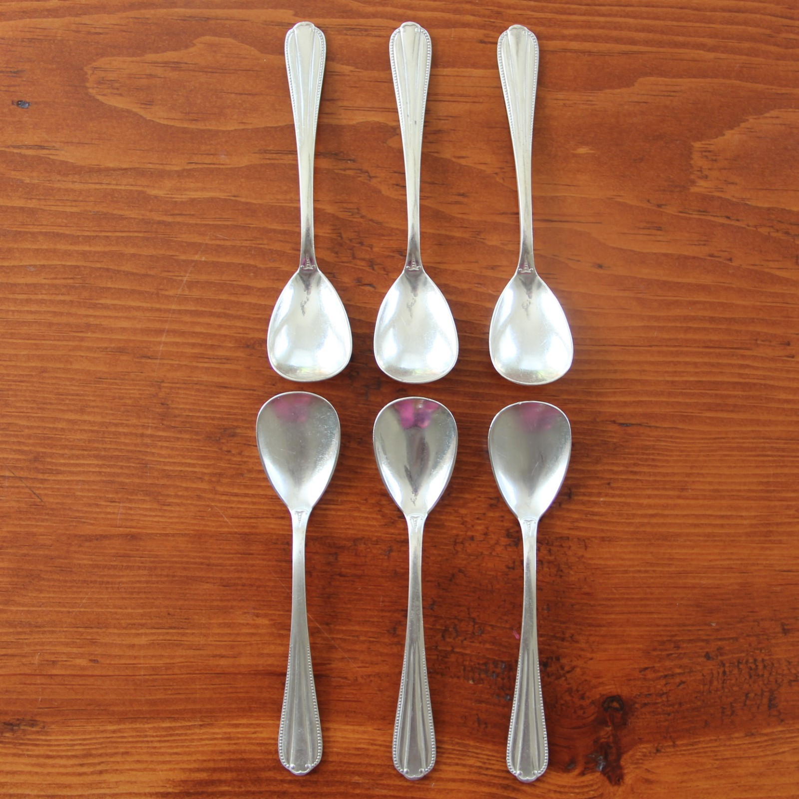 6 Silver Plated Vintage Serving Spoons Marked GAG Silver 90 Beaded Handles