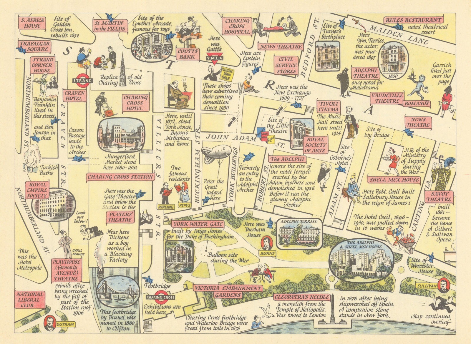 The Strand. Trafalgar Square to Aldwych #9 JP Sayer’s Survey of London 1947 map