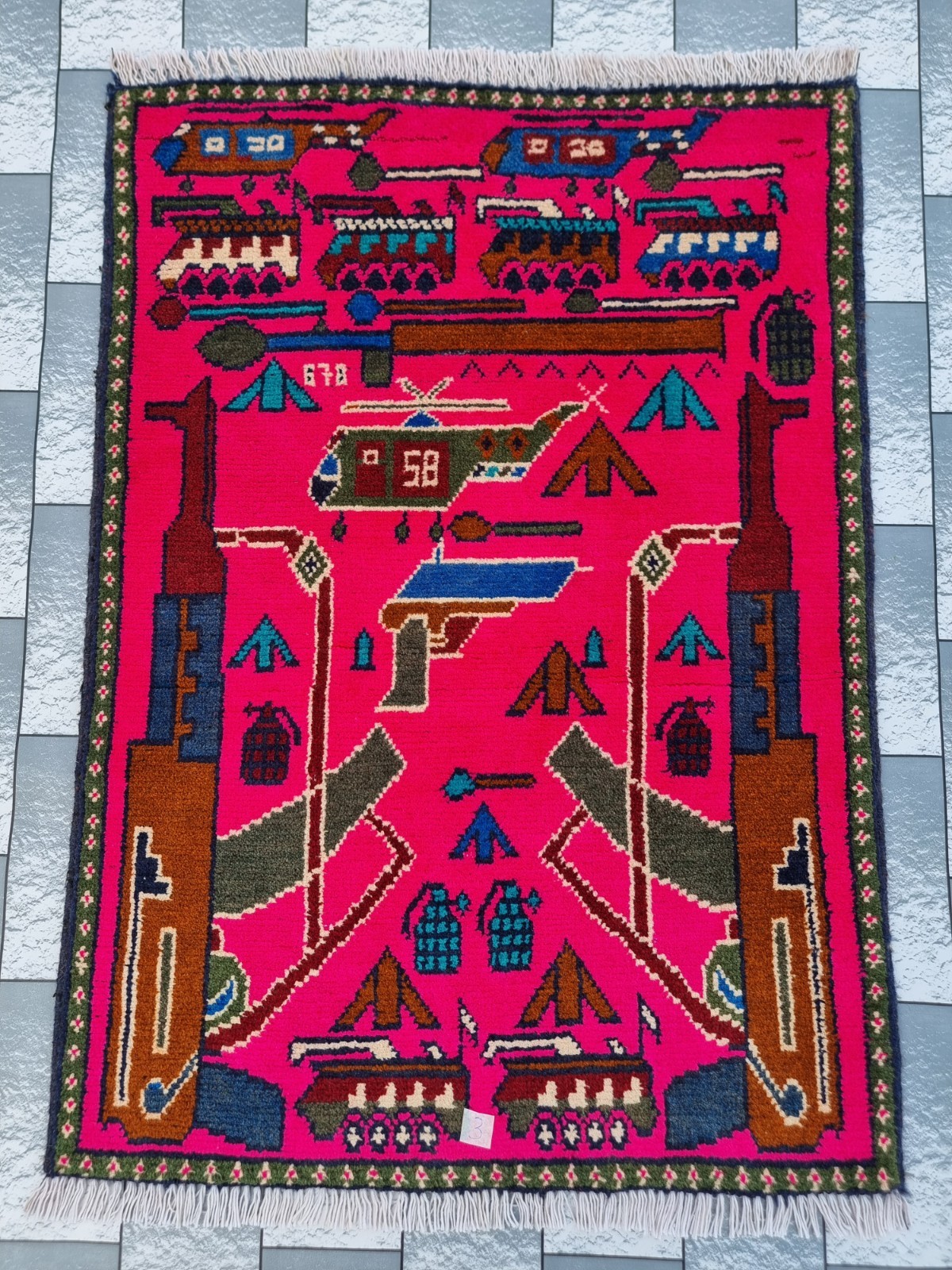 Style Ak 47 Handmade Vintage Afghan War Rug Knotted Rug Home decor Rug