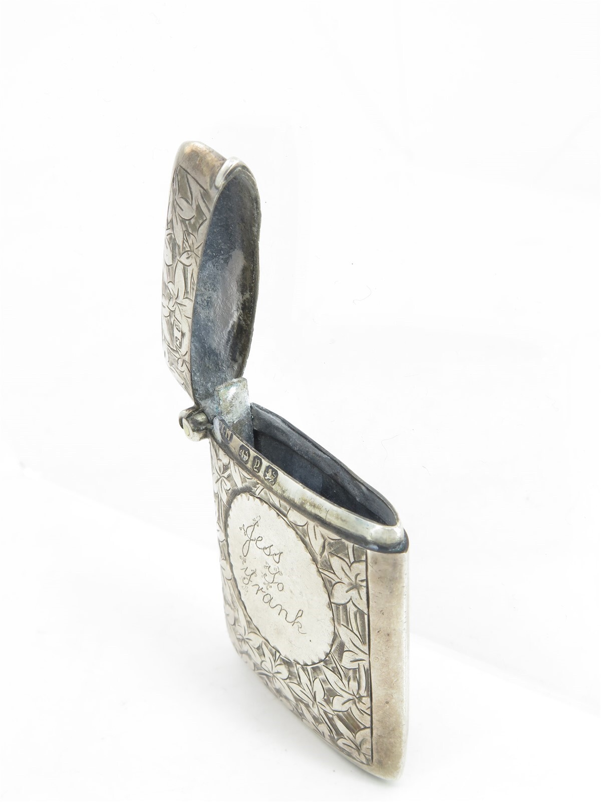 1800s Hallmarked & Engraved English Sterling SIlver Match Safe Vesta Case 2″