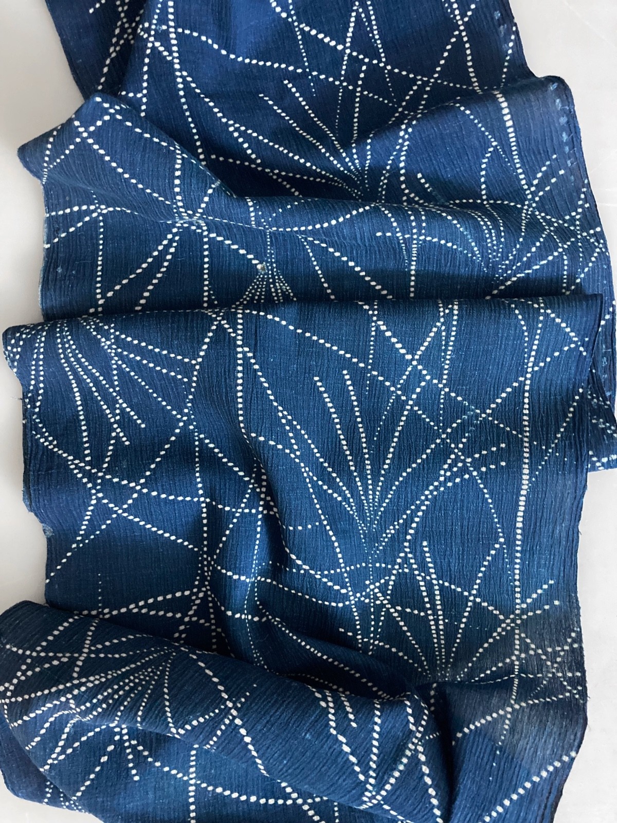 Authentic Vintage Japanese Indigo Boro Cotton Crepe Textile 84″ x 13″ Xtra Long