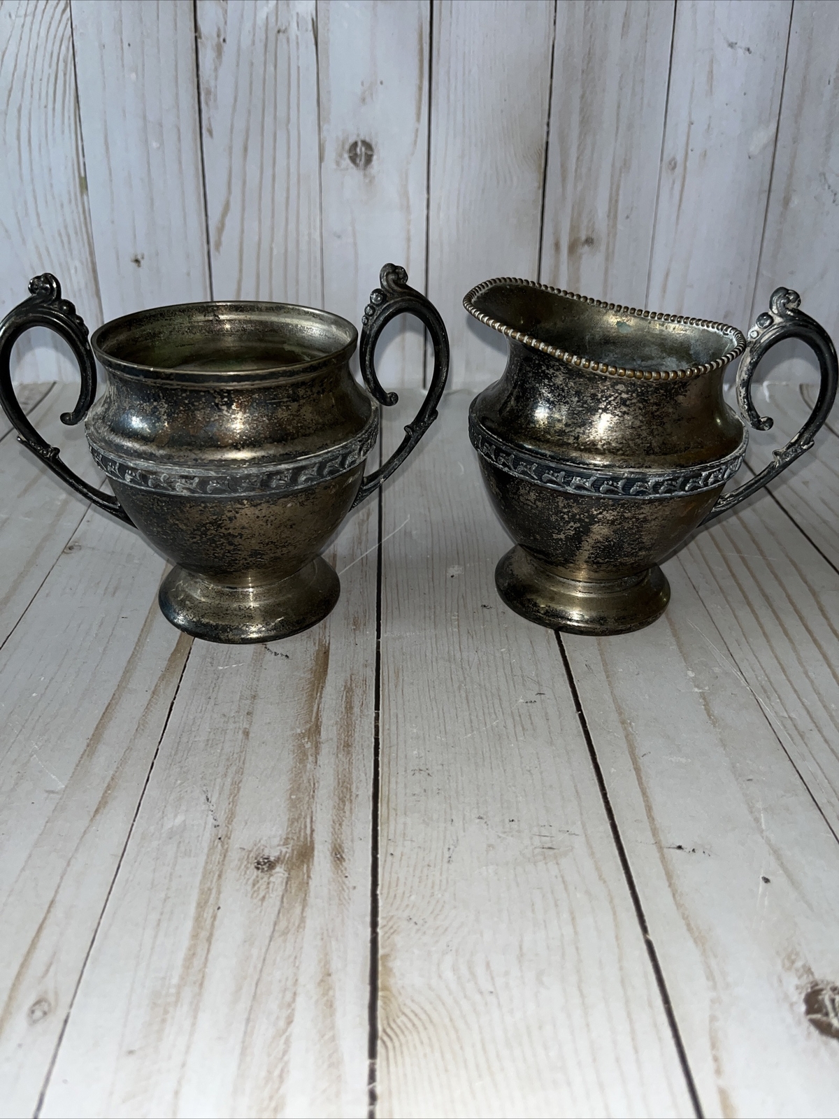 Sheets Rockford Co 1875 Silver Plate 303 Victorian Creamer and Trophy Pot