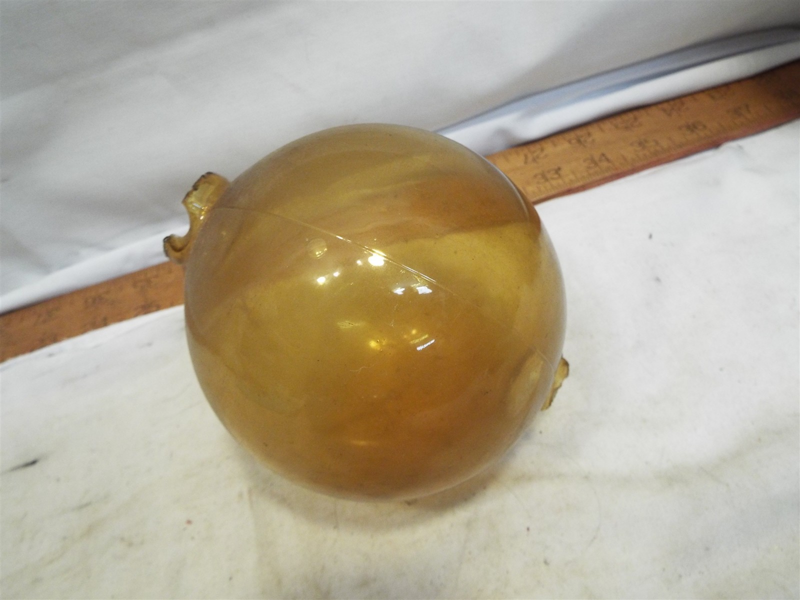 Vintage Amber Glass Lightning Rod Ball Barn Globe Sphere Weather Vane Yellow