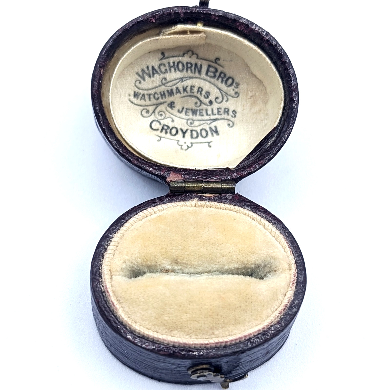 Antique Victorian Brown Leather Oval Shaped Ring Box | Croydon