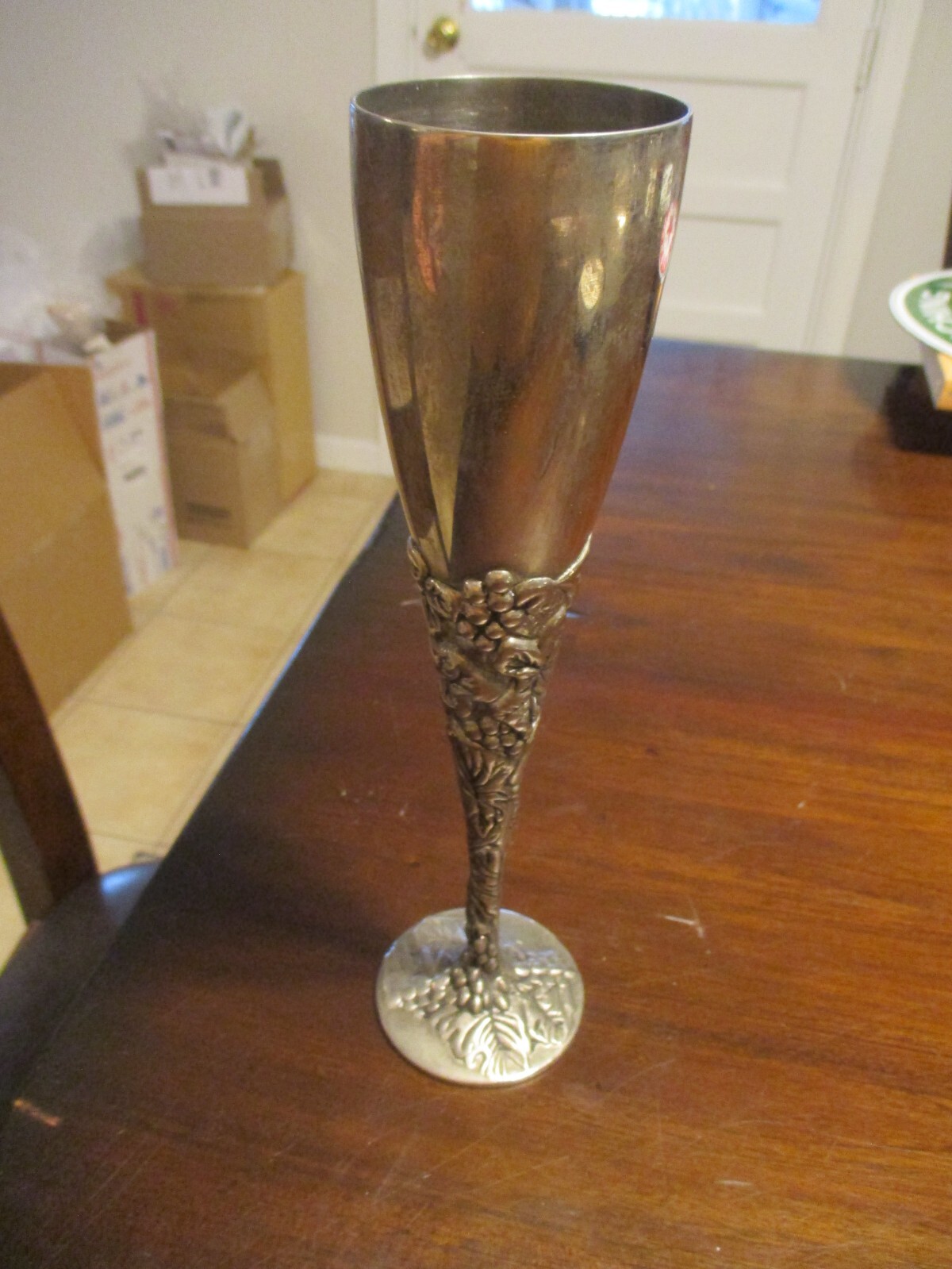 Godlinger silver plated wine flute or goblet raised grapes and vines 9.25”