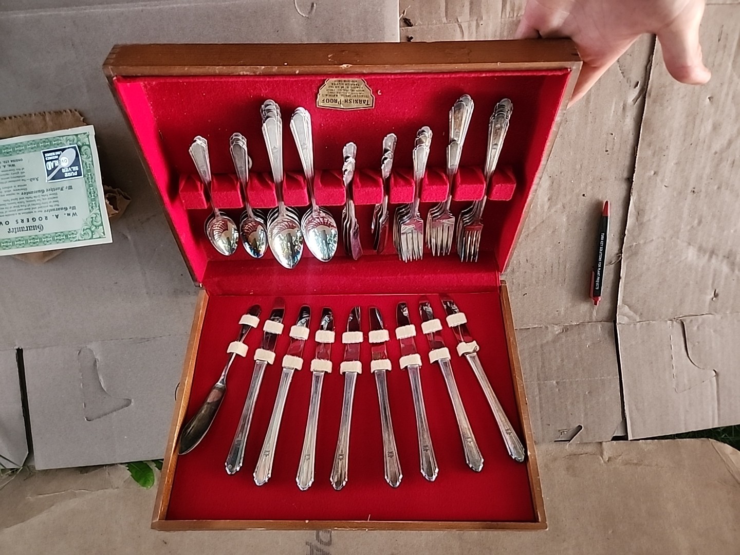WM Rogers 1940s 47pc Silverware Set ORG Box VINTAGE Silverplate W/Tea STRAINER!