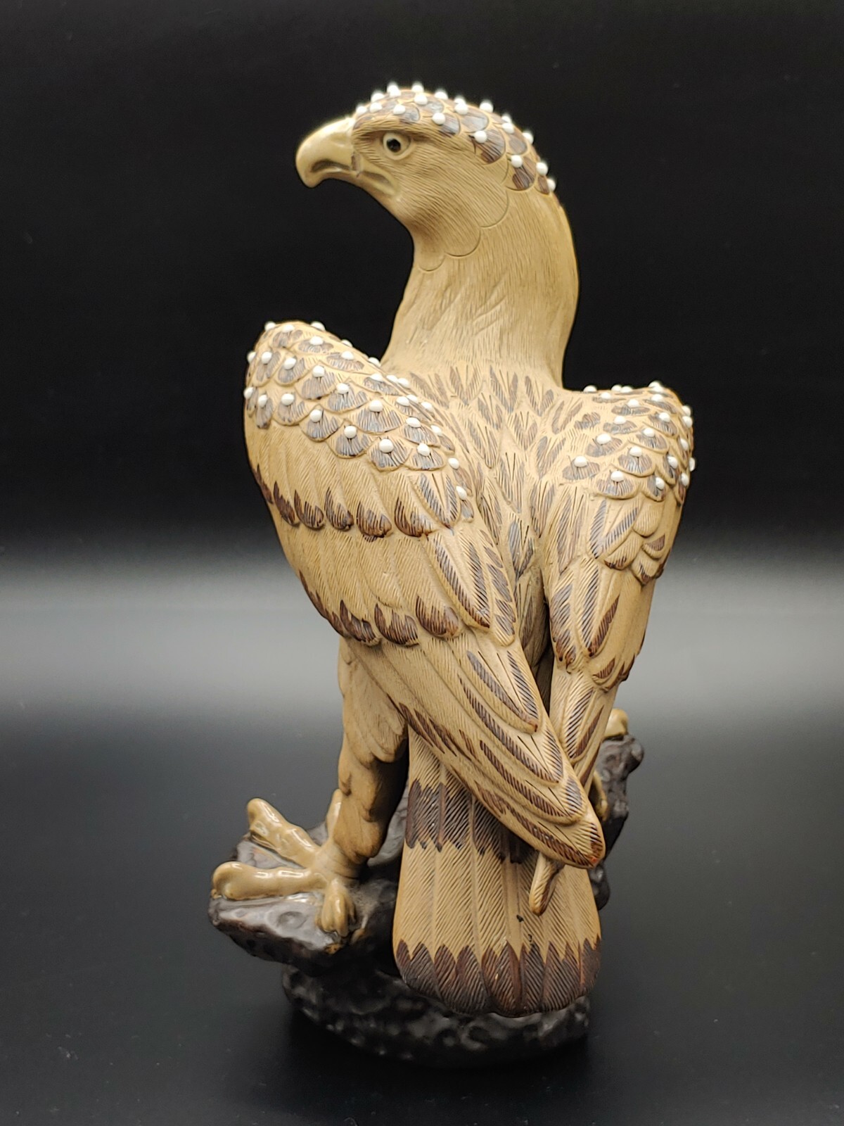 紫砂珍珠釉雕塑雄鹰 Vintage Chinese Yixing Purple Clay Zisha Sculpture Eagle Glazed Statue