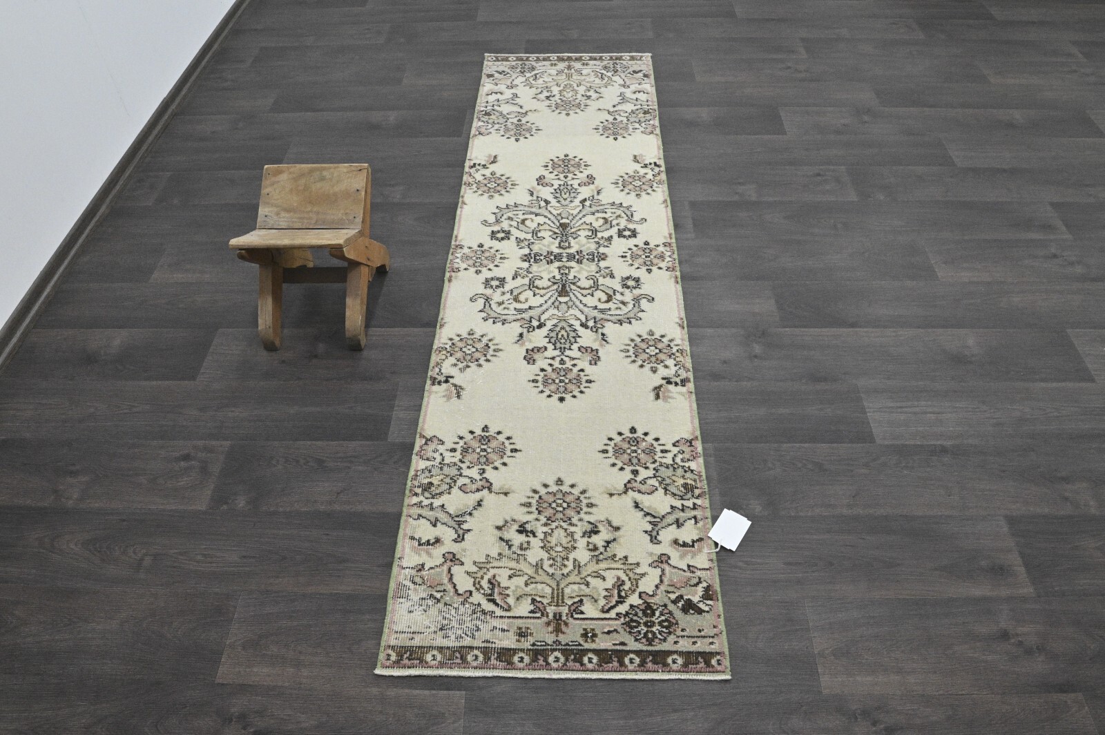 Vintage Turkish Runner Rug 2x7ft Wool Anatolian Handmade Hallway Oushak BEIGE