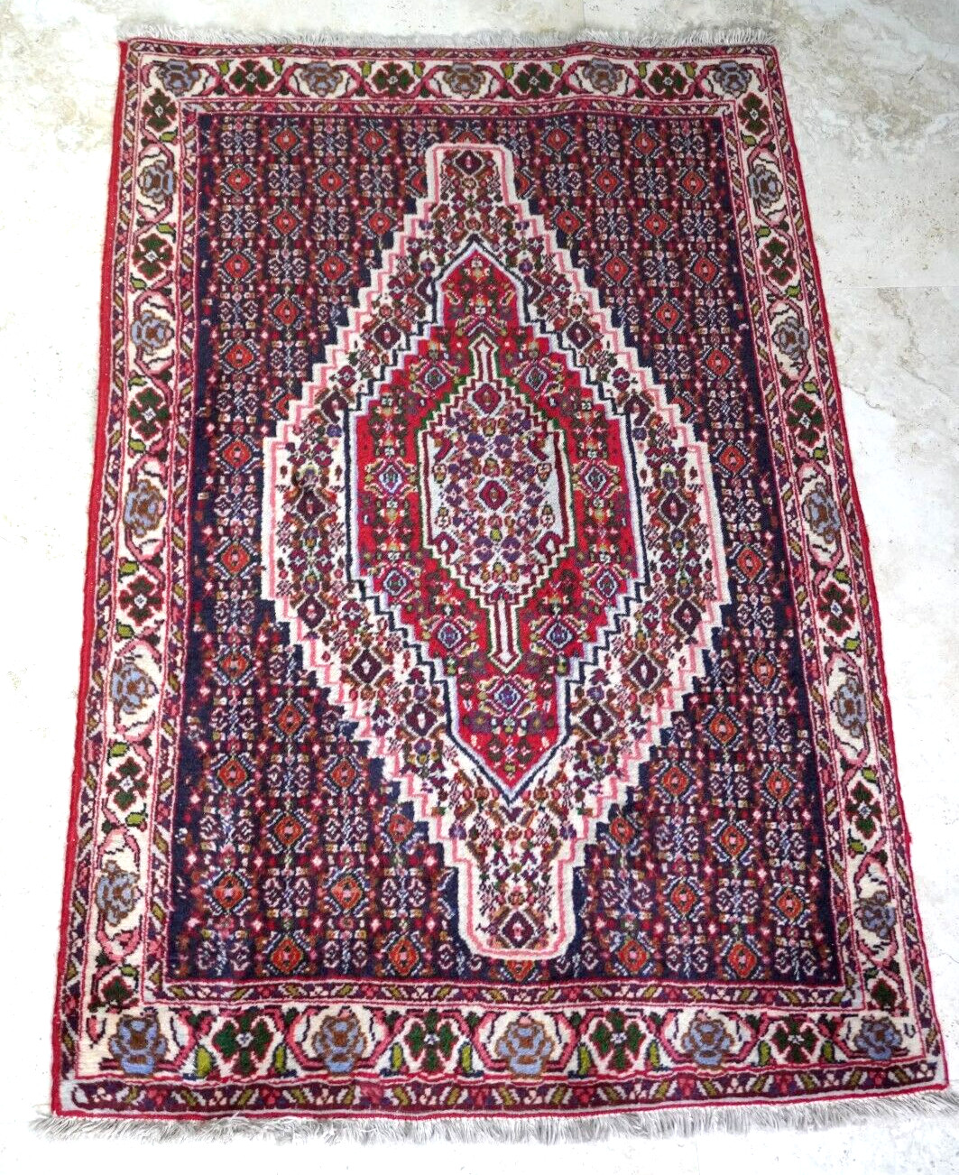 EXCELLENT VINTAGE BIDJAR SERAPI 100% WOOL HANDKNOTTED RUG, TURKISH RUG 46.5 X 29