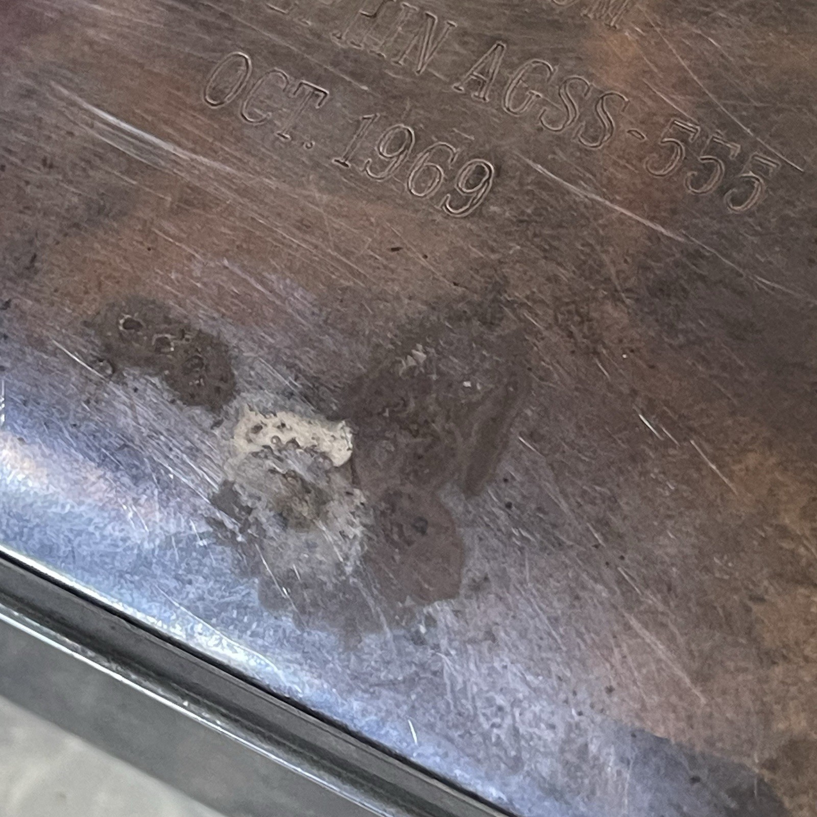 1960s 1969 USS Dolphin AGSS 555 Submarine Wardroom EPCA Silverplate Box Named