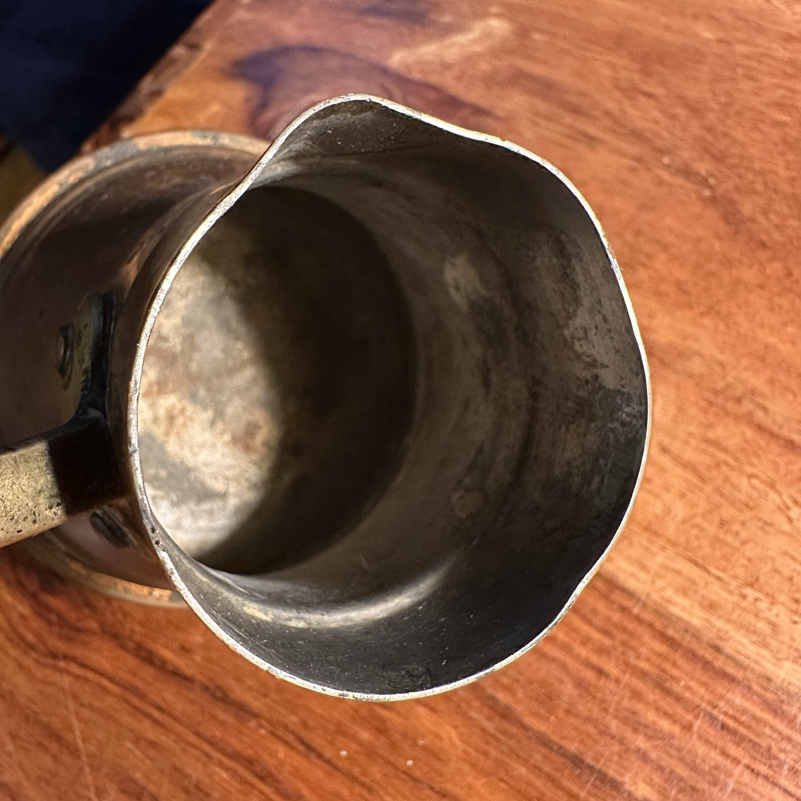 Victorian Antique Copper Measuring Cup Small Saucepan Brass Handle Marked No 2