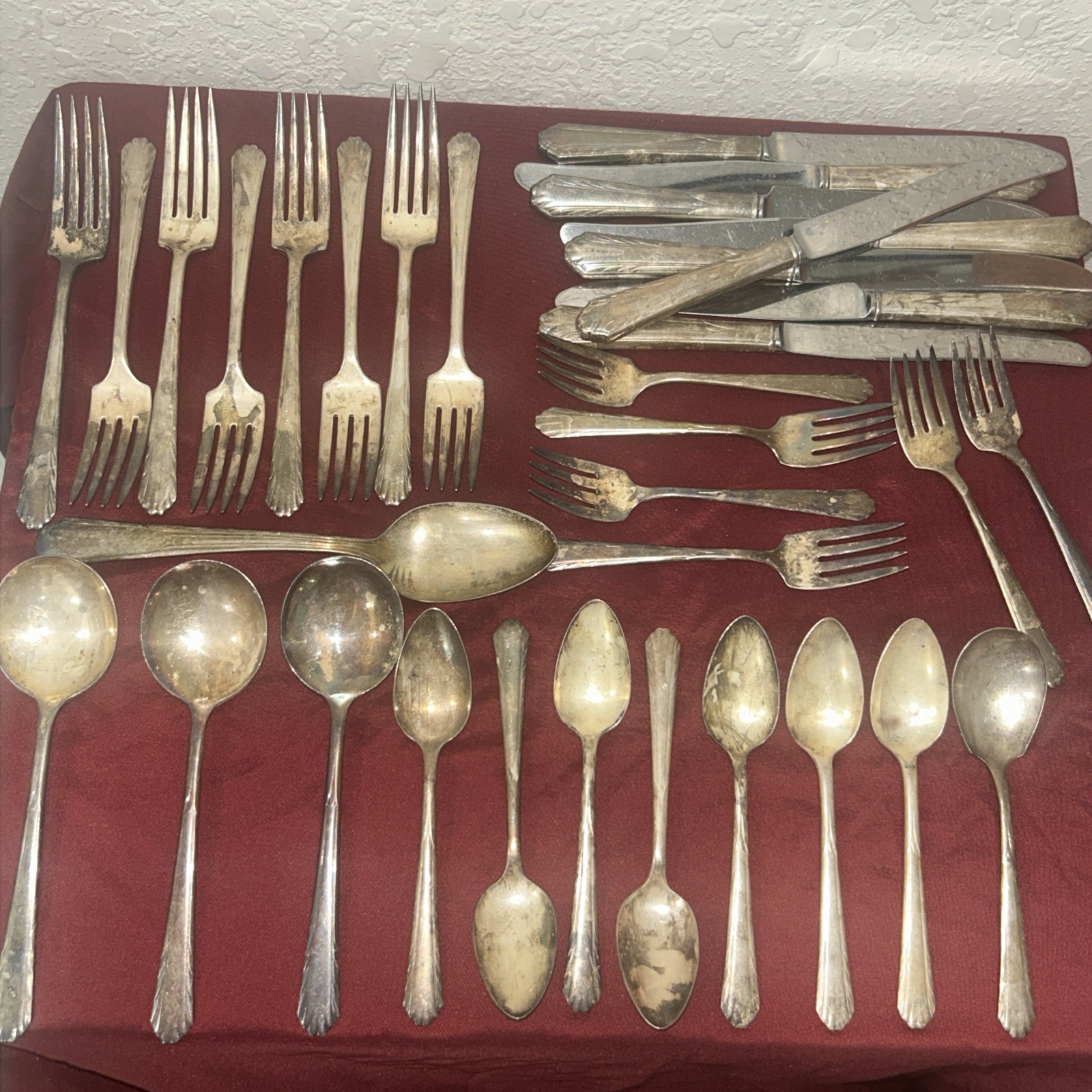 National Silver Co Flatware Set 36 PcFork Spoon Knife Unique Pattern 1930s VTG