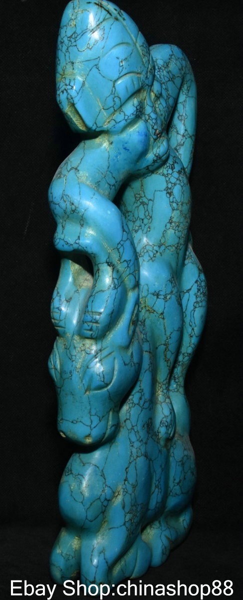11.6″ Old China Hongshan Culture Turquoise Carving Sun God Helios Horse Statue