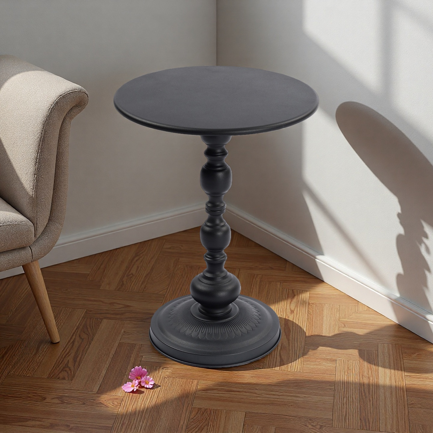 2Pcs Adjustable Side Table Small Tea Martini Table for Display and Storage Black