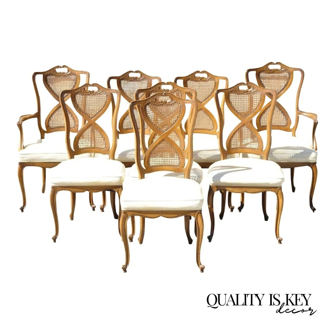 French Provincial Hollywood Regency Pretzel Cane Back Dining Chair – Set of 8