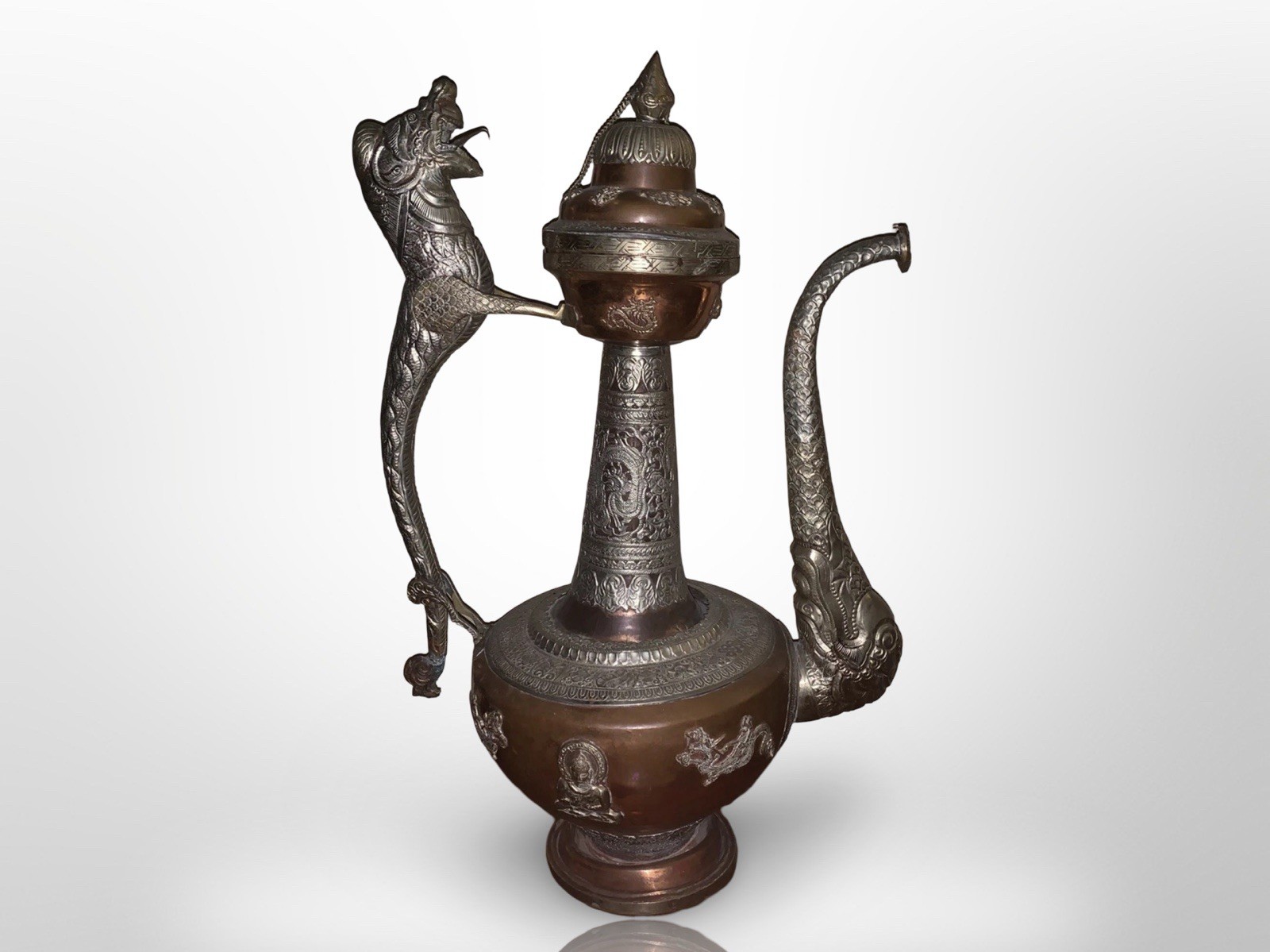 Huge 30” Tibetan Ritual Bumpa Ewer – Copper/Silver Alloy, Nepal c.1950