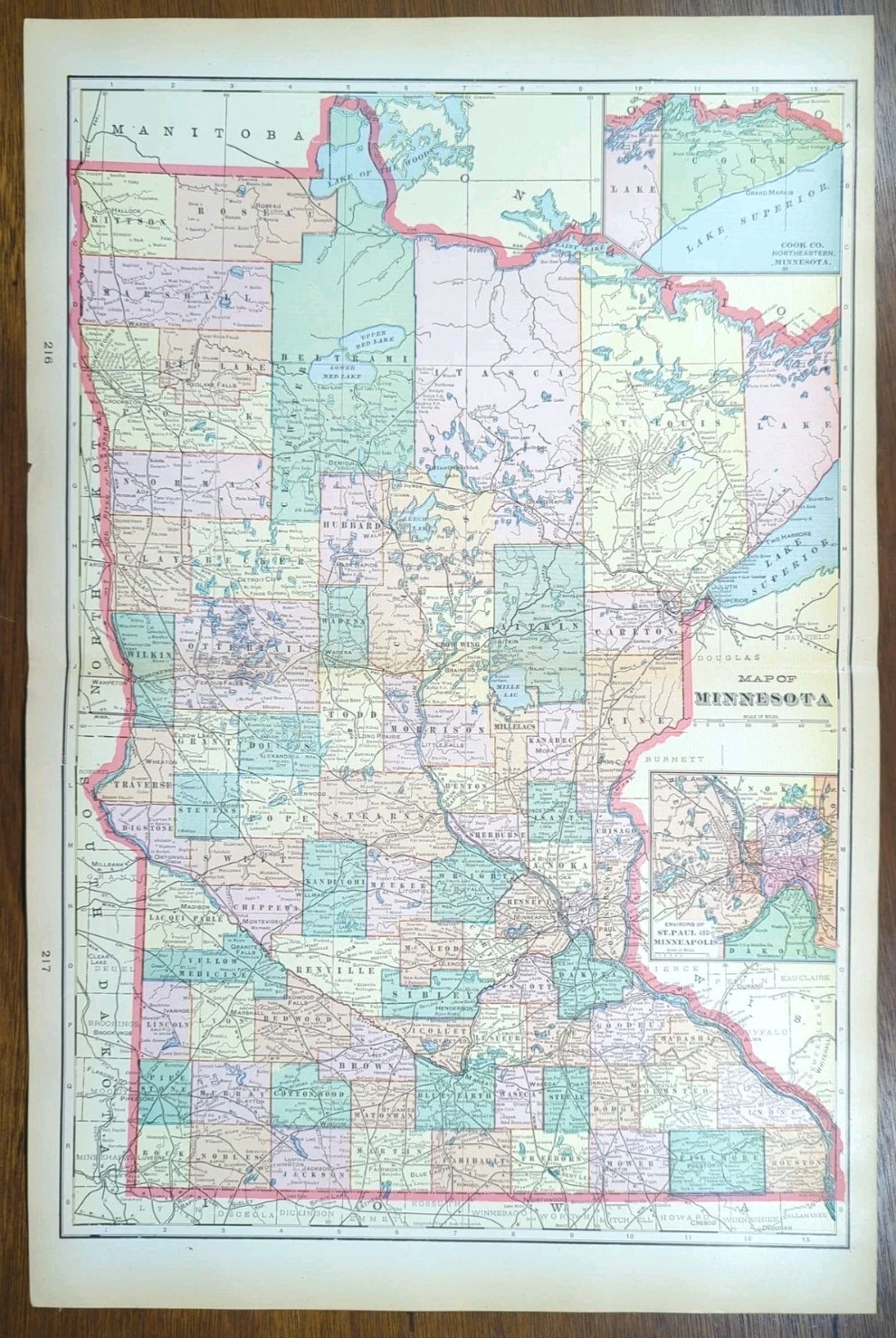 Vintage 1907 MINNESOTA Map 14″x22″ ~ Old Antique Original MINNEAPOLIS ST PAUL MN