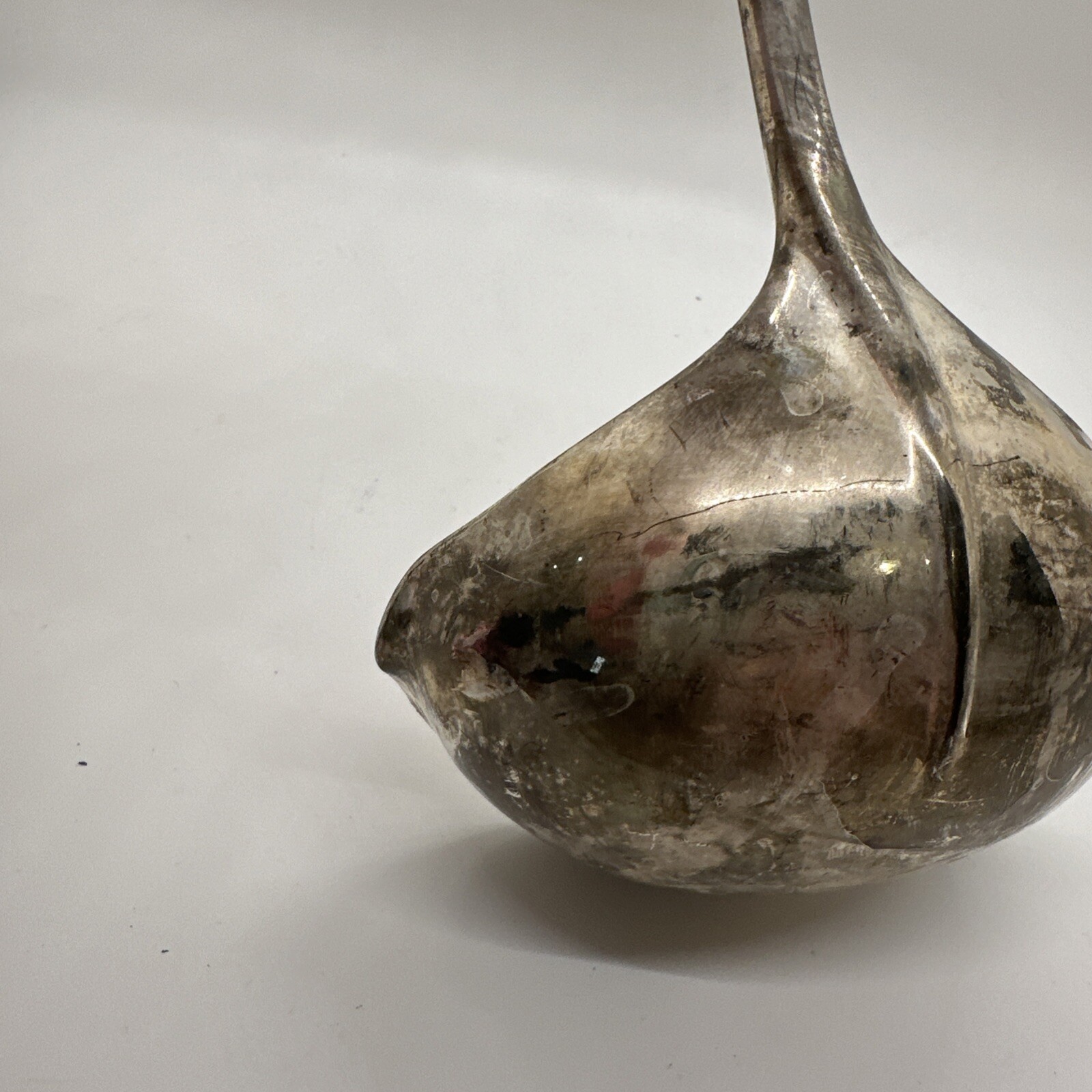 Vintage Large Heavy Silver Plated Double Spouted Soup Ladle w/ Handle Rest 13″L