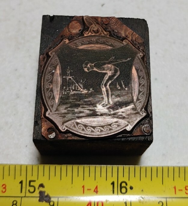 Vintage Letterpress Printing Block Diving Swimming Sports Award Medal Charm